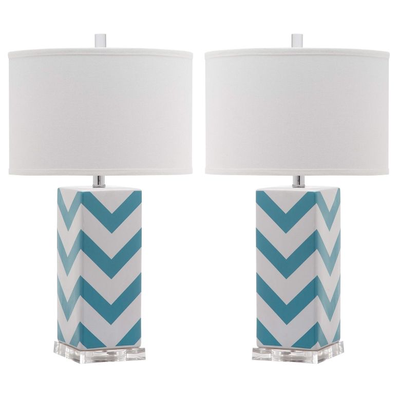 サファヴィヤ safavieh 一覧表照明ランプ サファビヤ サファヴィア SAFAVIEH Lighting Collection Chevron Modern Contemporary Light Blue Stripe 27-inch Bedroom Living Room Home Office Desk Nightstand Table Lamp Set of 2 (LED Bulbs Included 【並行輸入品】