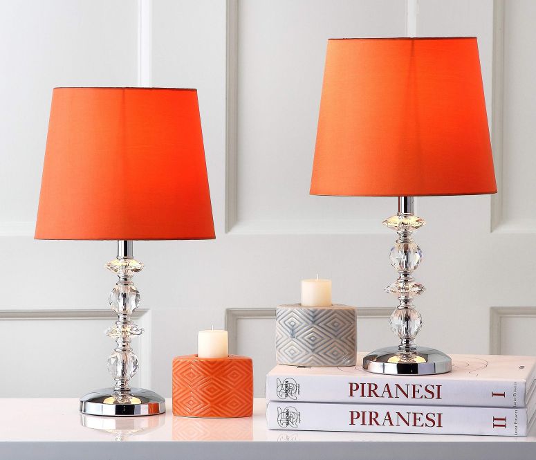 サファヴィヤ safavieh テーブルランプ サファビヤ サファヴィア SAFAVIEH Lighting Collection Derry Modern Glam Crystal Stacked Orb/ Orange Shade 15-inch Bedroom Living Room Home Office Desk Nightstand Table Lamp Set of 2 (LED Bulbs In 【並行輸入品】