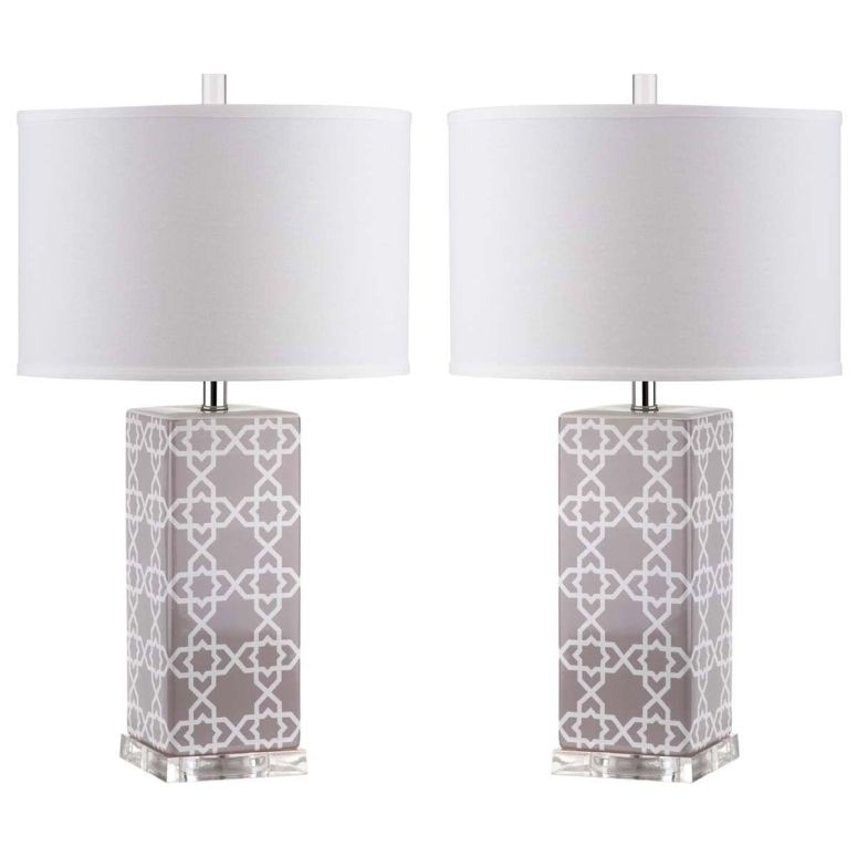 サファヴィヤ safavieh 時刻表照明ランプ サファビヤ サファヴィア SAFAVIEH Lighting Collection Quatrefoil Modern Contemporary Grey 27-inch Bedroom Living Room Home Office Desk Nightstand Table Lamp Set of 2 (LED Bulbs Included) 【並行輸入品】