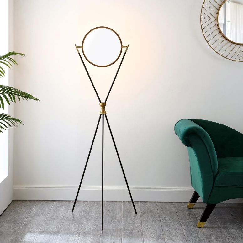 サファヴィヤ safavieh 一覧表照明ランプ サファビヤ サファヴィア SAFAVIEH Home Collection Rana Black/Gold Ring Light 61-inch Tripod Floor Lamp 【並行輸入品】