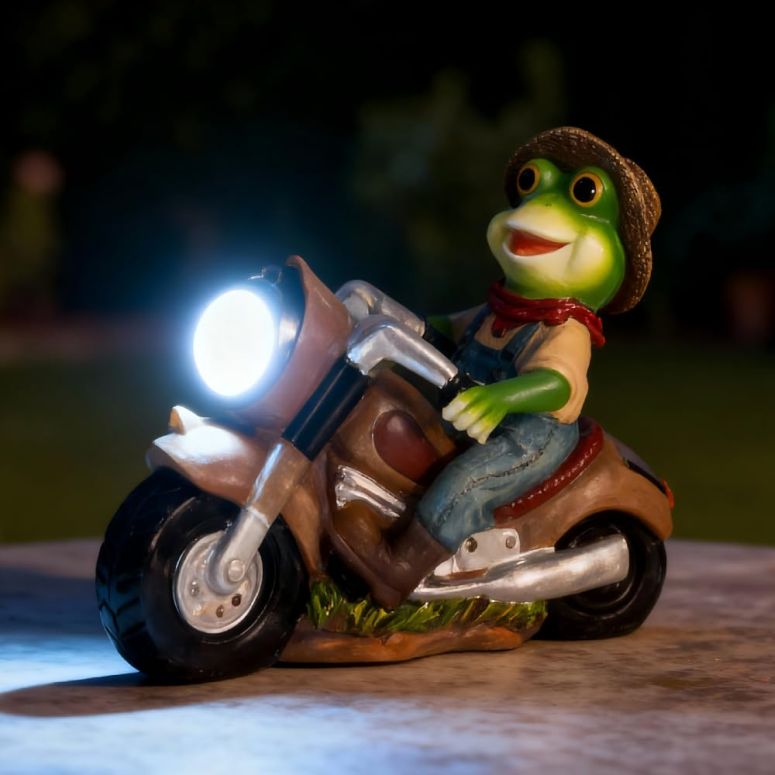 園地ともし火LEDソーラーともし火 ソーラー力強さ JJVIHAHA Solar Frog Motorcycle Statue Light-Outdoor Garden Decor Figurine with LED Headlight,-Resin Frog Riding Motorbike Ornament for Patio, Yard, Lawn, Pathway- Unique Housewarming G 【並行輸入品】