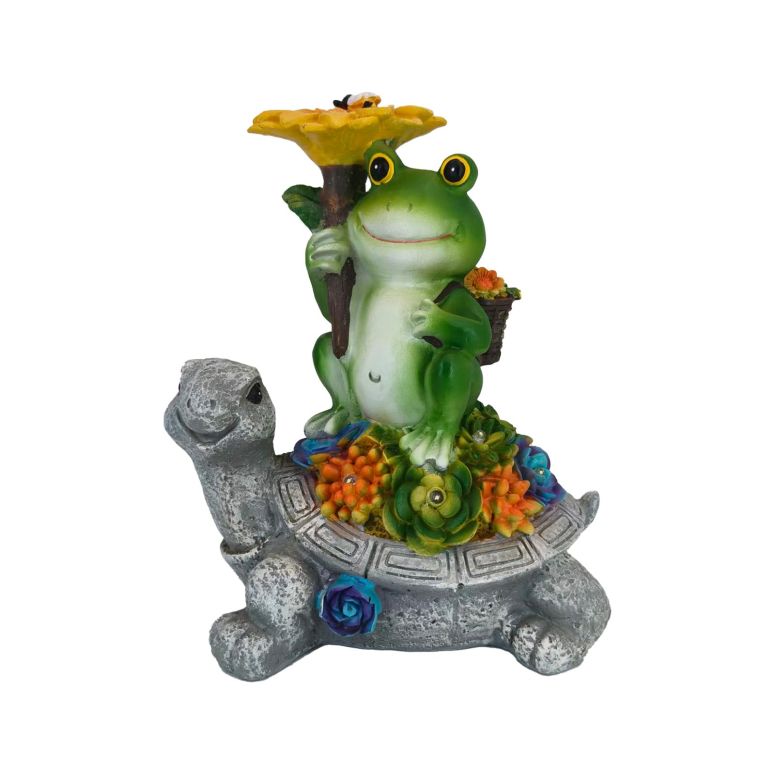 ガーデンライトLEDソーラーライト ソーラーパワー SAMPU CRAFT Solar Powered Garden Frog Statue with Turtle Base, LED Light Decorative Figurine, Hand-Painted, 10.08x8.78x6.14 Inches, Outdoor Garden Decor (Yellow) 【並行輸入品】