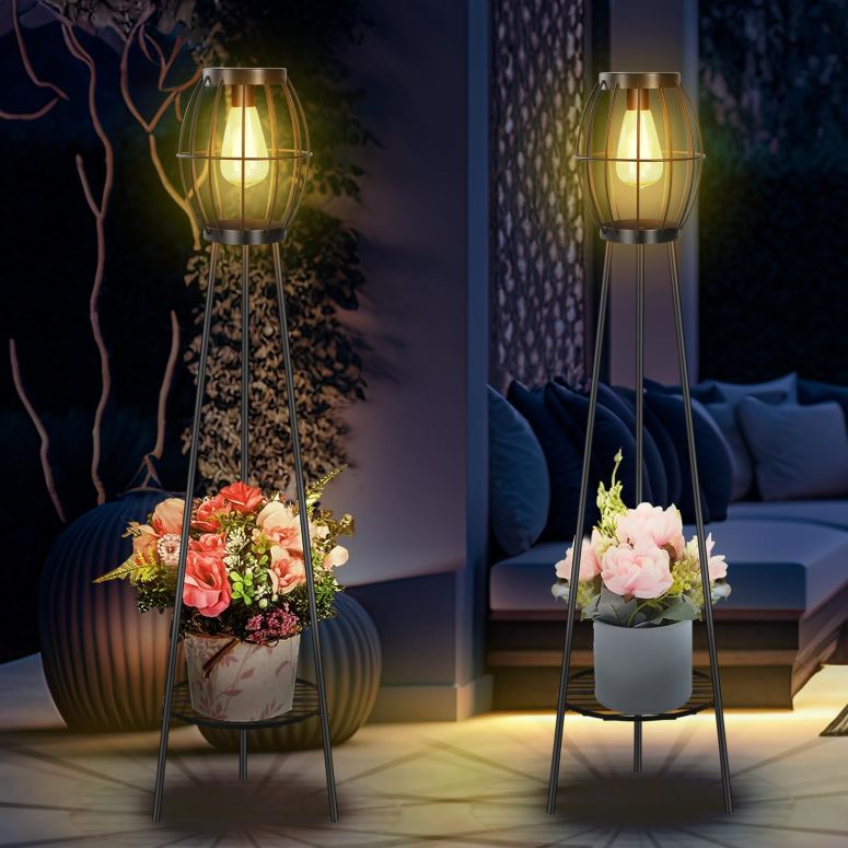 庭園点火装置LEDソーラー点火装置 ソーラー力強さ FQIIL 2 Pack Solar Lights Outdoor with Plant Stands, Solar Floor Lamp, Solar Powered Street Light Metal Tripod Deck Lights, Patio Decor for Garden Yard Pathway Driveway Porch 【並行輸入品】