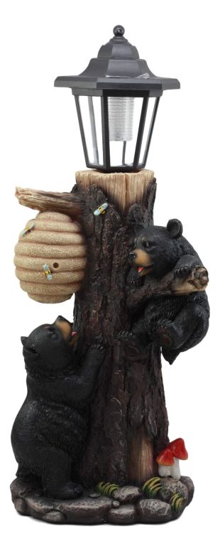 苑地ともし火LEDソーラーともし火 ソーラー力強さ Ebros Large Climbing Black Bear Cubs Reaching for Honeycomb Beehive LED Path Lighter Statue 19\