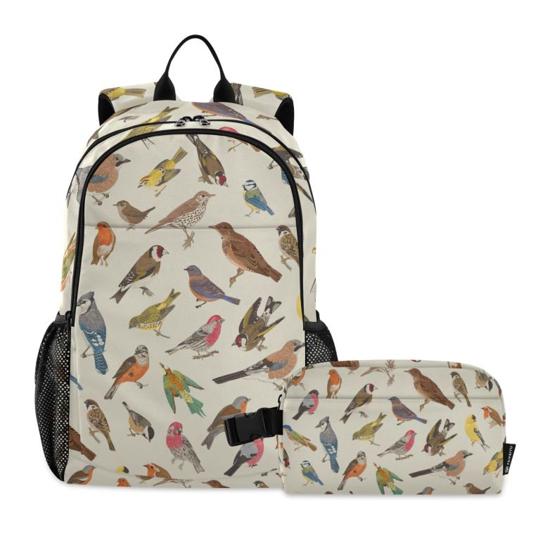 インコ 小鳥 バード トラベルキャリアー Jucciaco Vintage Birds Backpack with Lunch Bag, School Travel Backpack for Teens Boys Girls Kids Backpacks Set 【並行輸入品】