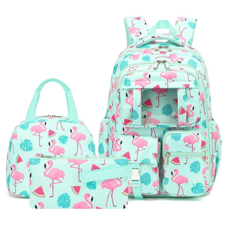 インコ 小鳥 バード トラベルキャリアー Mimfutu Flamingo School Backpack for Girls, 3Pcs Kids Bookbag Set School Bags Back Pack with Lunch Box and Pencil Bag 【並行輸入品】｜MJ-MARKET