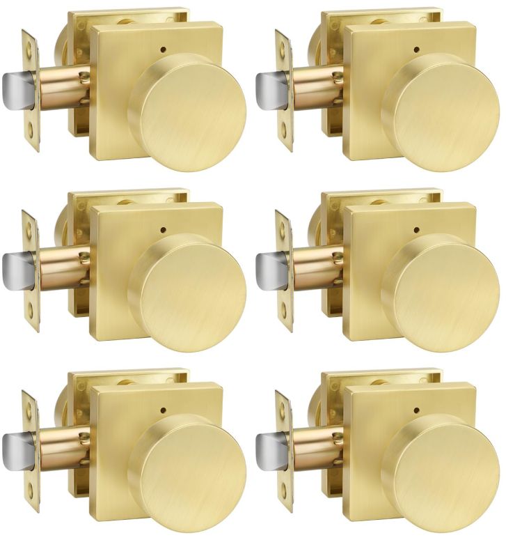 ドアノッカー goldenwarm Privacy Gold Interior Door Knobs, Zinc-Alloy Heavy Duty Interior Door Knobs Bedroom, Contemporary Brass Door Knob Privacy, Brushed Gold Door Knob Interior for Bathroom(6 Pack) 【並行輸入品】