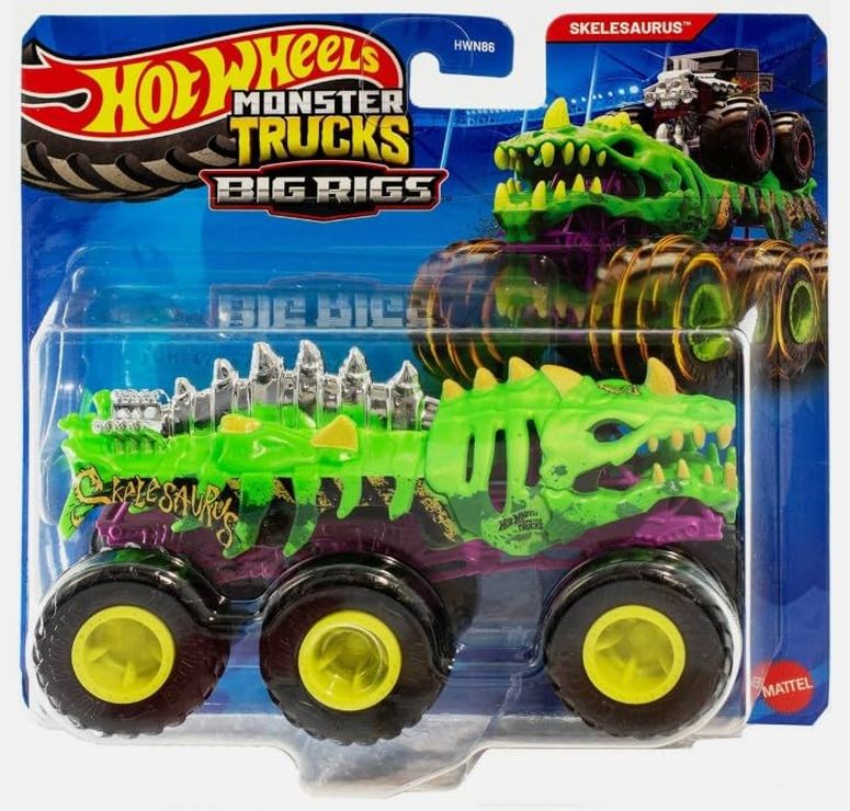 ホットウィール モンスタートラック Hot Wheels Monster Trucks Big Rigs, 1:64 Scale Trailer Truck with 6 Wheels (Skelesaurus) 【並行輸入品】
