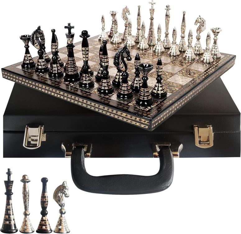 チェスセット Luxury Handcrafted Brass Chess Set Black and Silver Metal Pieces with Premium Folding Board and Storage Box | Antique Finish Royal Gift and Decorative Board Game for Home Office Collectors (Tribal) 【並行輸入品】|MJ-MARKET