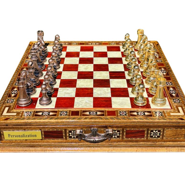 チェス仕かける Handmade Luxury Chess Set ? Metal Chess Pieces with Wooden Storage Board ? Premium Classic Chess Game for Adults and Kids ? Ideal Gift for Men and Women (Medium: 33 x 33 x 7 珊 (12.6\