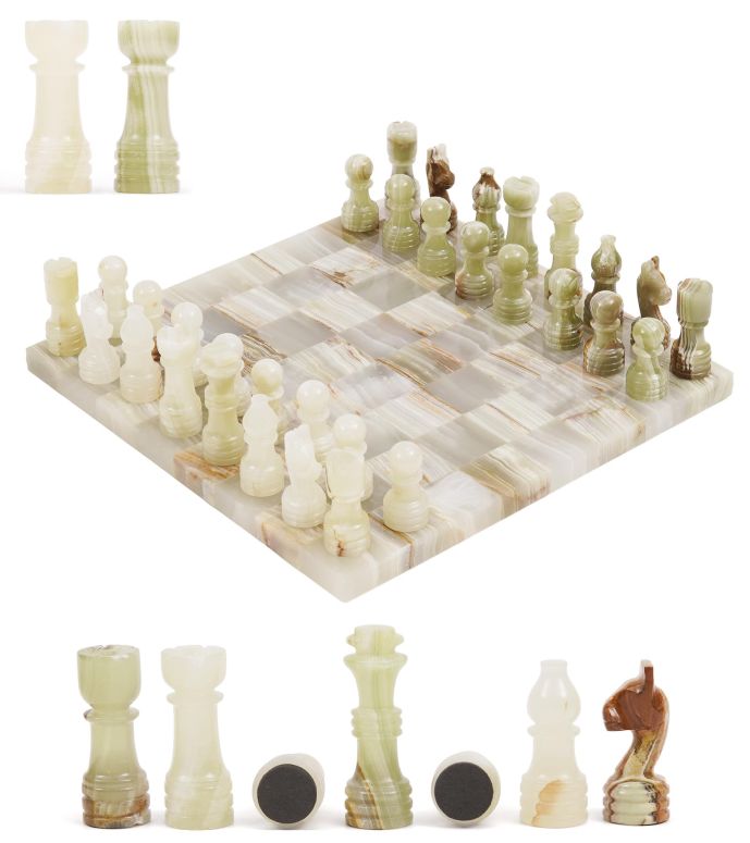 チェスセット Chess Set 12" White Onyx & Green Onyx Strategy Board Games for Adults with 32 Pieces & 2 Extra Queens Travel Chess Game, Marble Chess Board 【並行輸入品】｜MJ-MARKET