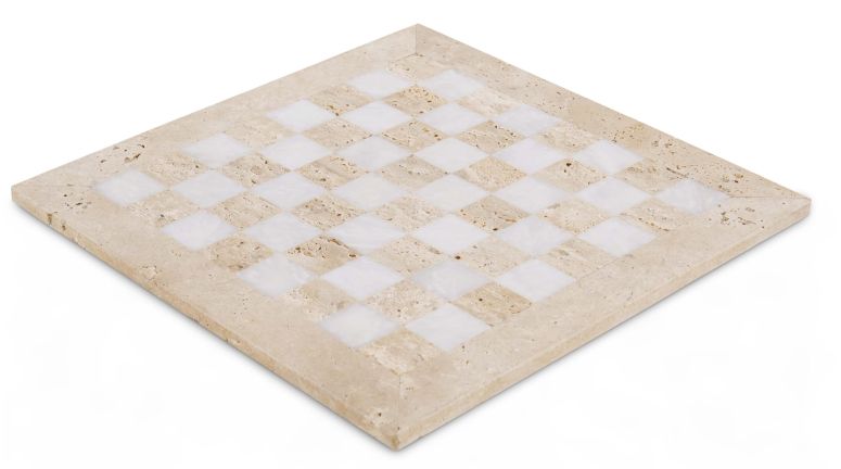 チェスセット SPESHSTONES Marble Chess Board 15 Inch Handmade Travertine and White Stone Luxury Board Games for Adults - Ideal Marble Chess Board for Gifts, Travel, Tabletop Play & Home Decor 【並行輸入品】