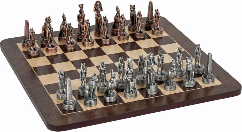 チェスセット WE Games Egyptian Luxury Chess Set - Unique Sculpted Pewter Chess Pieces & Walnut Root Wooden Chess Board, 16 inch Board 【並行輸入品】