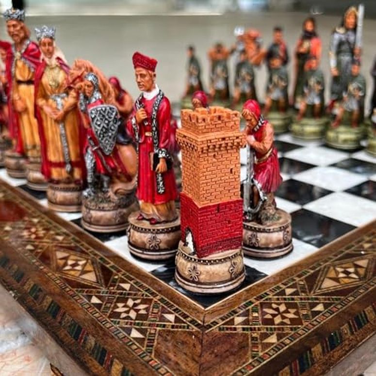 チェスセット Luxury Camelot Chess Set ? Hand-Painted King Arthur Chessmen & Inlaid Solid Wooden Board | Handmade Medieval Chess Set Gift for Dad, Husband, Men | Birthday & Anniversary Present 【並行輸入品】｜MJ-MARKET