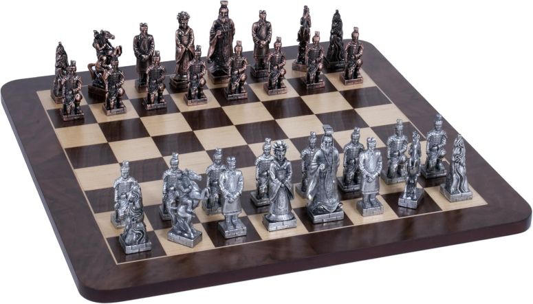 チェスセット WE Games Luxury Chinese Qin Theme Chess Set - Unique Sculpted Pewter Pieces & Walnut Root Wooden Board, 16 Inch, 2 Players, Adults 【並行輸入品】