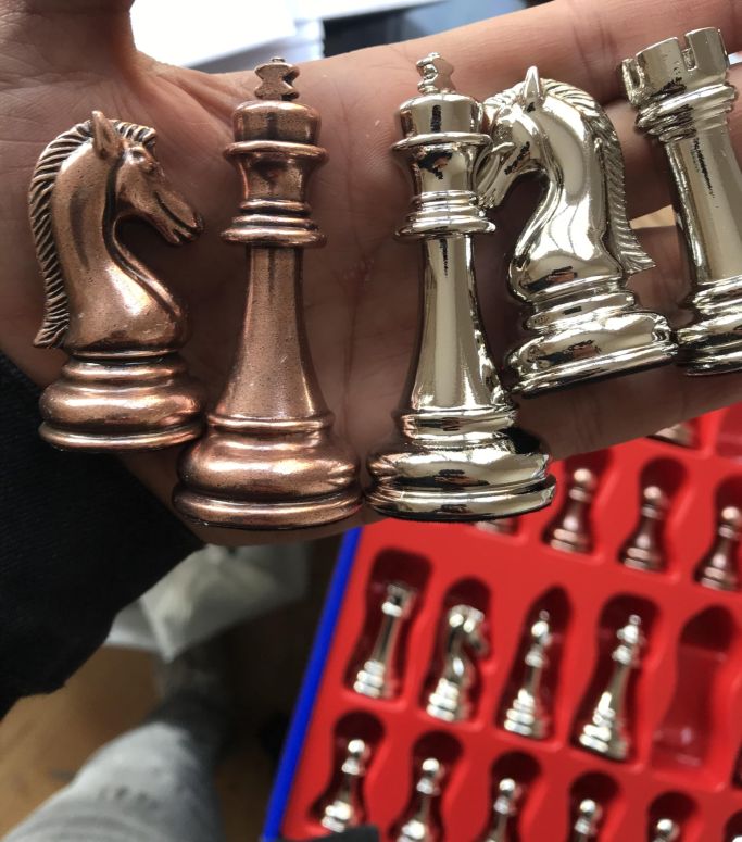 チェスセット Luxury Chess Set for Adults Bronze Weighted Chess Pieces Handmade Chessmen Custom Wooden Chess Board with Storage 14.5-inch - Gift for Husband, Dad, Birthday's (Chessmen Only) 【並行輸入品】