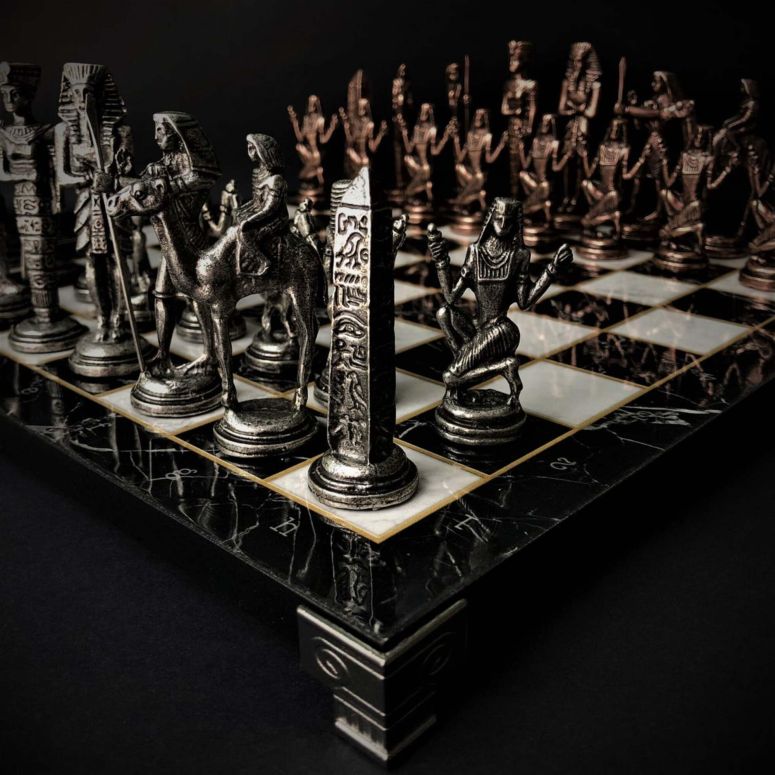 チェスセット Antique Chess Set Cleopatra Pharaoh Chessmen 100% Handmade Marble Wooden Chess Board - Xmas Gift for Dad, Husband 【並行輸入品】