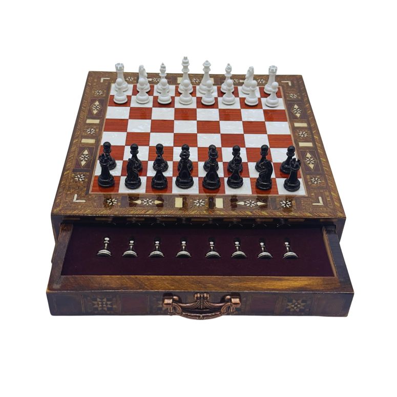 チェスセット INTERIART - 12.6’’ Handmade Walnut Chess Set with Zamak Metal Pieces, Wooden Chess Set with Storage, Birthday Gift for Him, Handmade Chess Gift, for Him (Black-White Pieces) 【並行輸入品】|MJ-MARKET