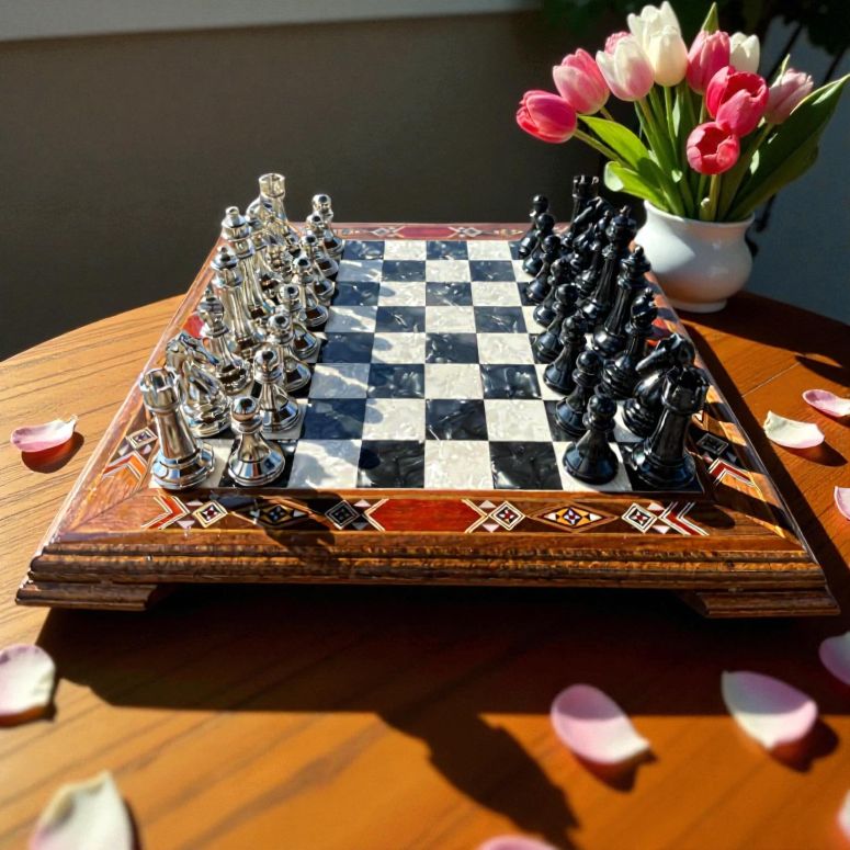 チェスセット Handmade Wooden Chess Set ? Luxury Inlaid Board & Heavy Carved Metal Pieces | Gift for Dad or Husband 【並行輸入品】｜MJ-MARKET 48,900円