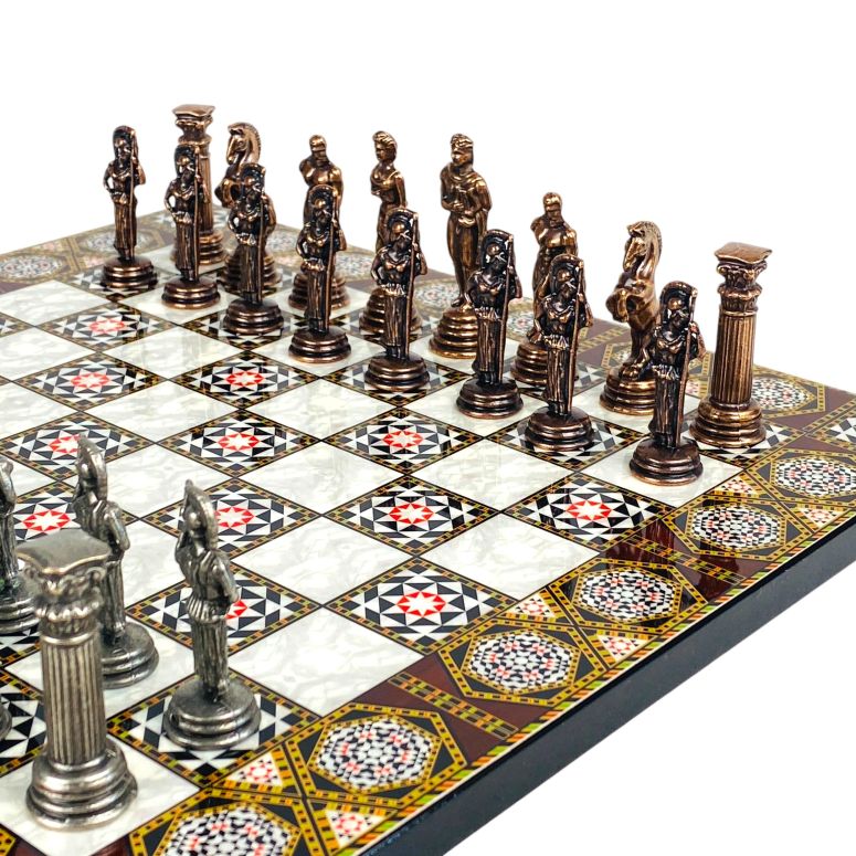 チェスセット Premium Mosaic Pattern Chess Set- Greek Roman Mythology Themed Chess Pieces- 12.2 inch MDF Wooden Chessboard (Copper-Pewter Spearman) 【並行輸入品】|MJ-MARKET