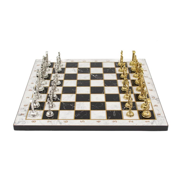 チェスセット GrandGiftStore Marble Design Chess Set,Wooden Chess Board, Roma Metal Chess Pieces, Wooden Clasic Chess Set/White, 30x30 us 【並行輸入品】