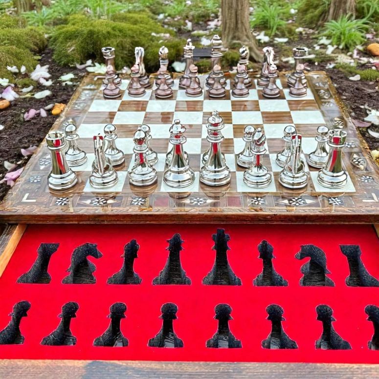 チェス仕かける Premium Wooden Chess Set ? Natural Inlaid Solid Wood Board with Storage and Elegant Metal Pieces | Luxury Gift for Father, Husband, Birthday, Anniversary 【並行輸入品】 チェス-おもちゃ-ファミリートイ・ゲーム