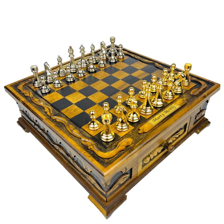 チェスセット Personalized Handmade Hard Wooden Chess Set with Pieces- Large Engraved Chess Board with Storage - Classic Style Metal Chessmen- Luxury Chess Set for Adults (Golden-Silver Chess Pieces) 【並行輸入品】