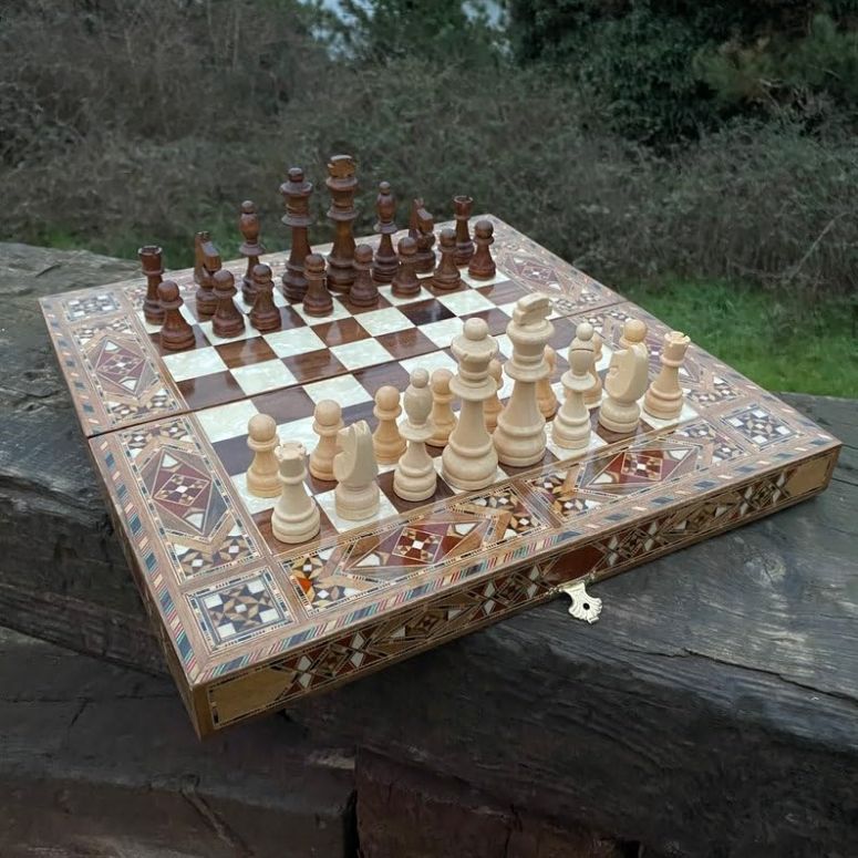 チェスセット Luxury Backgammon Chess Sets for Adults Solid Inlaid Wood Complete Game Board Handmade Game Sets/Gift for Dad, Husband, Son, Anniversary 【並行輸入品】