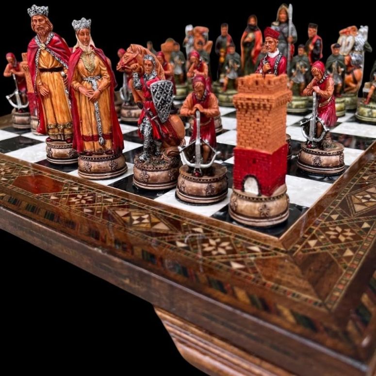 チェスセット Luxury Chess Set Camelot Hand Painted Chessmen Inlaid Solid Wooden Chess Board, Gift for Dad, Husband, and Anyone for Birthday, Anniversaries 【並行輸入品】
