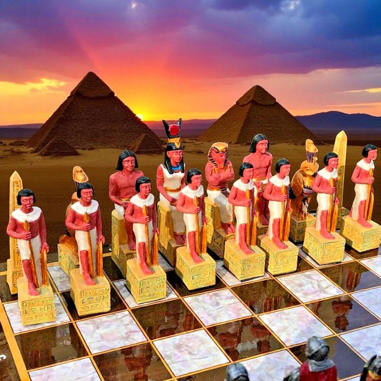 チェス仕かける Ancient Egyptian vs Roman Chess Set ? 14.5\