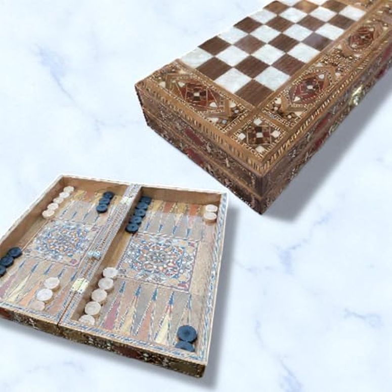 チェスセット Premium Inlaid Wood Backgammon & Chess Set ? Handmade Complete Game Board | Luxury Gift for Men, Dad, or Collector 【並行輸入品】