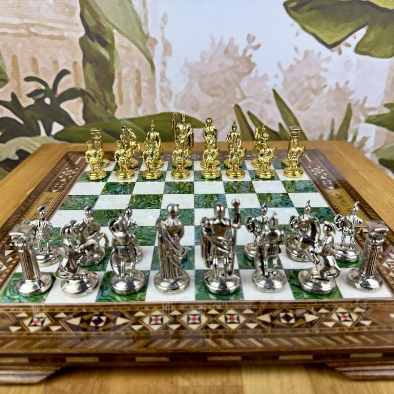 チェスセット Premium Chess Set- Handmade Roman Empire Themed Customizable Solid Wooden Chess Board - Unique Gift for, Dad, Husband 【並行輸入品】