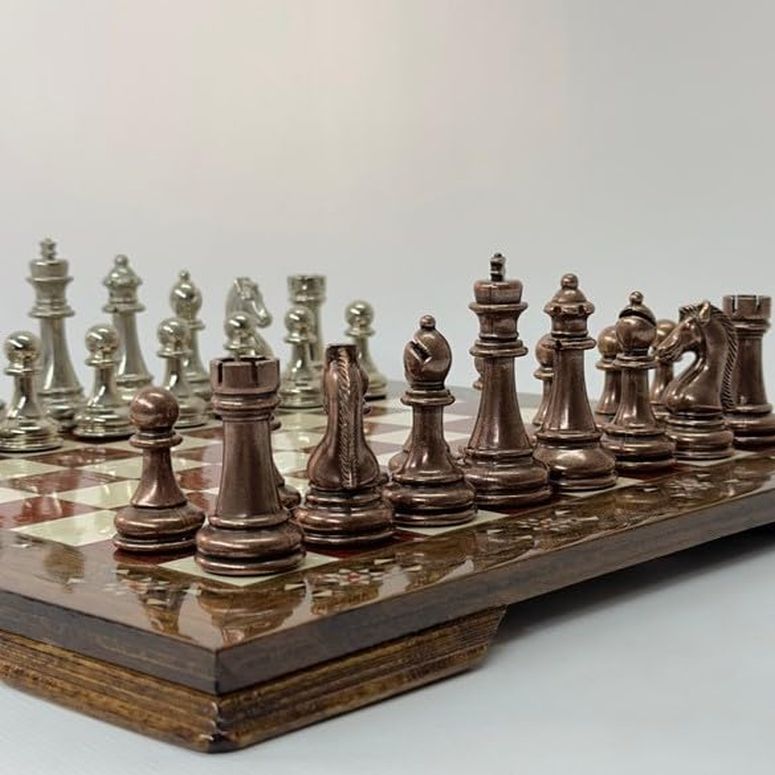 チェスセット Henoexpress Handmade Metal Chess Set for Adult Staunton Chess Figures Hand Carved Bronze Chess Pieces with Solid Inlaid Wood Chess Board Gift Idea for Dad, Husband, Birthdays (Medium) 【並行輸入品】