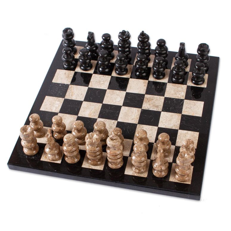 チェスセット NOVICA Artisan Handmade Marble Chess Set Brown Black from Mexico Games 'Cafe Battle' 【並行輸入品】