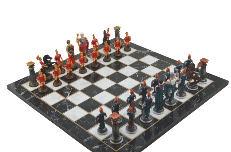チェス仕かける Metal Chess Set,Historical Rome Figures,Handmade Painted Chess Pieces with Marble or Mosaic Design Wooden Chess Board King 4 inc (Marble Design) 【並行輸入品】 ファミリートイ・ゲーム-チェス-おもちゃ