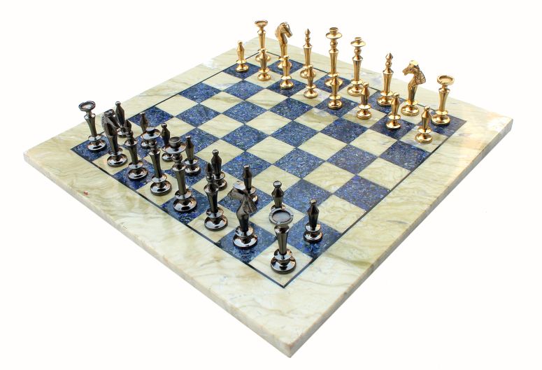 チェスセット StonKraft Collectible Australian Marble and Lapis Lazuli Chess Board Set + Brass Chess Pieces Pawns - Decorative Stone Chess - 15" Inches 【並行輸入品】｜MJ-MARKET 73,040円
