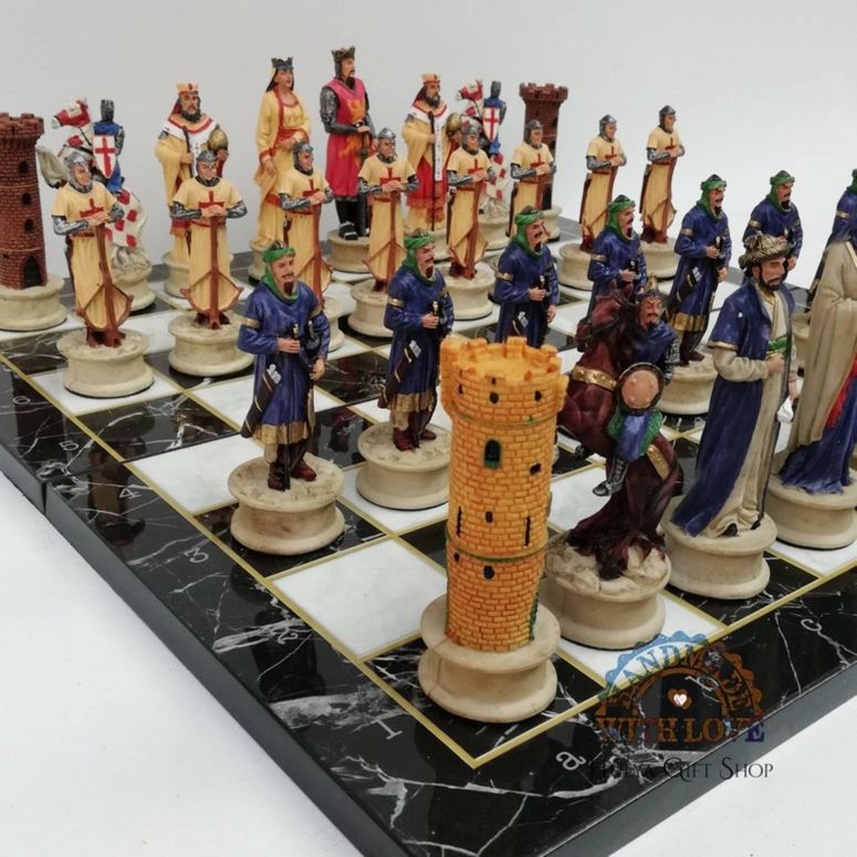 チェスセット Luxury Historcal Chess Set Medieval Age Crusaders Hand Painted Chess Pieces Wooden Chess Board, Xmas Gifts for Dad, Husband, and for Birthdays, Anniversaries 【並行輸入品】｜MJ-MARKET