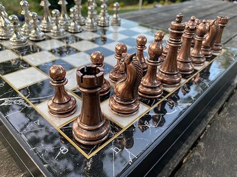 チェスセット Large Chess Set for Adults Bronze Weighted Chess Pieces Handmade Chessmen Custom Wooden Chess Board with Storage 14.5" inch Gift Ideas for Him, Dad, Birthday's 【並行輸入品】|MJ-MARKET