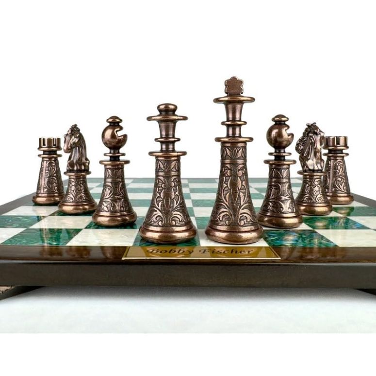 チェス仕かける Embroidered Metal Chess Pieces with Wooden Chess Board- Engraved Chessmen - Unique Bronze Silver Finish Chess Pieces - Luxury Chess Handmade Gift Idea for Dad, Husband (Chess Set) 【並行輸入品】 ファミリートイ・ゲーム-チェス