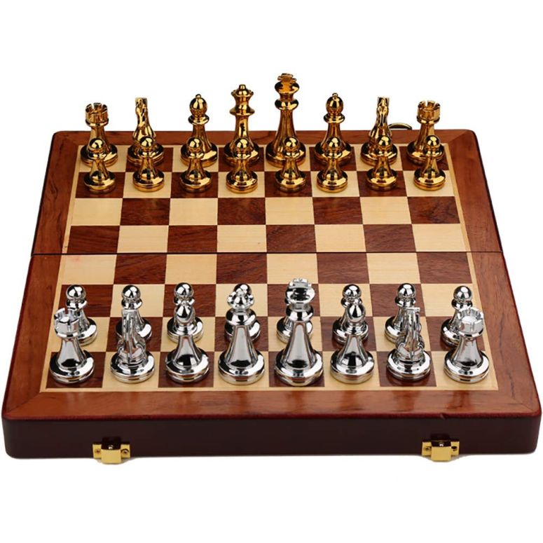 チェスセット no branded Metal Glossy Golden and Silver Chess Pieces Solid Wooden Folding Chess Board High Grade Professional Chess Games Set 【並行輸入品】｜MJ-MARKET