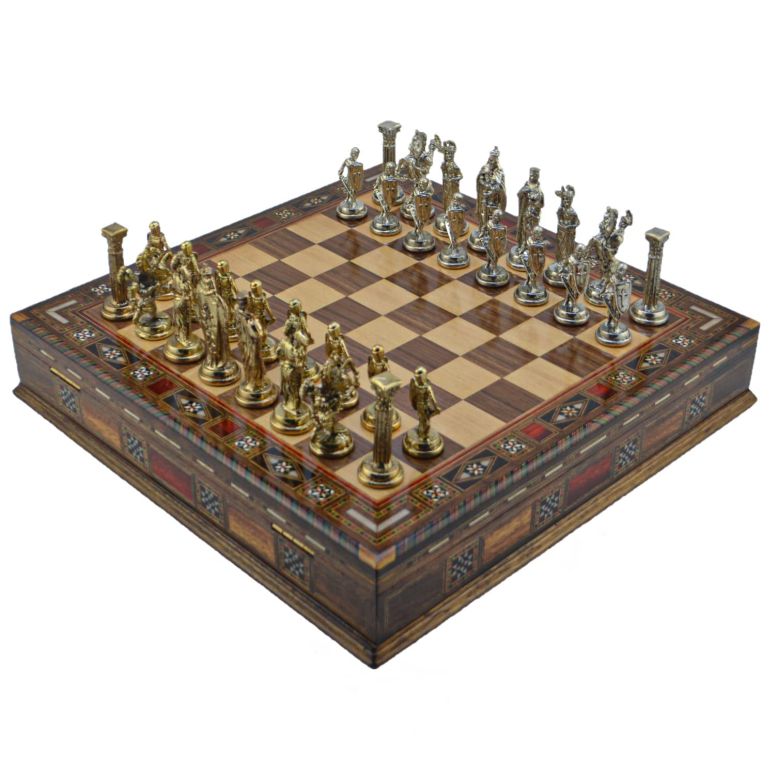 チェスセット Medieval British Army Metal Chess Set for Adults,Handmade Pieces and Natural Solid Wooden Chess Board with Storage Inside King 3.35inc (Gold-Silver) 【並行輸入品】