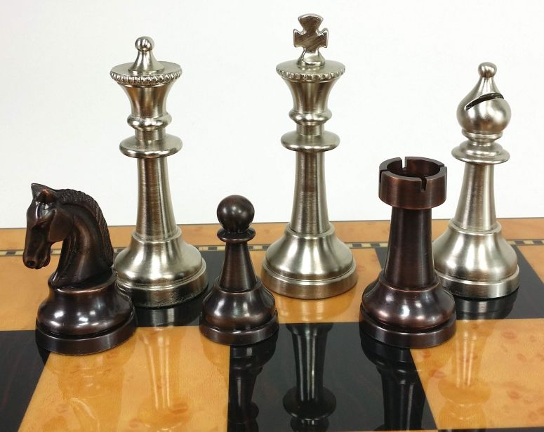チェス仕かける Real Brass Metal Antique Bronze and Silver Classic Staunton Chess Men Set 3 3/8 inch King - NO Board 【並行輸入品】 チェス-ファミリートイ・ゲーム-おもちゃ