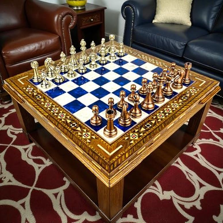 チェスセット Exclusive Carved Metal Chess Set ? Inlaid Wooden Board & Classic Design | Handmade Premium for Dad, Husband, or Friend 【並行輸入品】