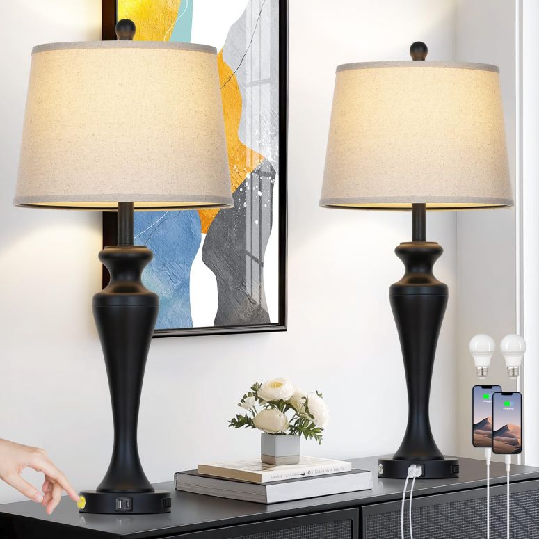 サファヴィヤ safavieh テーブルランプ サファビヤ サファヴィア luxeflow 30" Black Table Lamps Set of 2, Touch Control Tall Living Room Lamp with USB A+C Ports and AC Outlet, 3-Way Dimmable Bedside Lamps for Nightstand, Modern Metal B 【並行輸入品】|MJ-MARKET