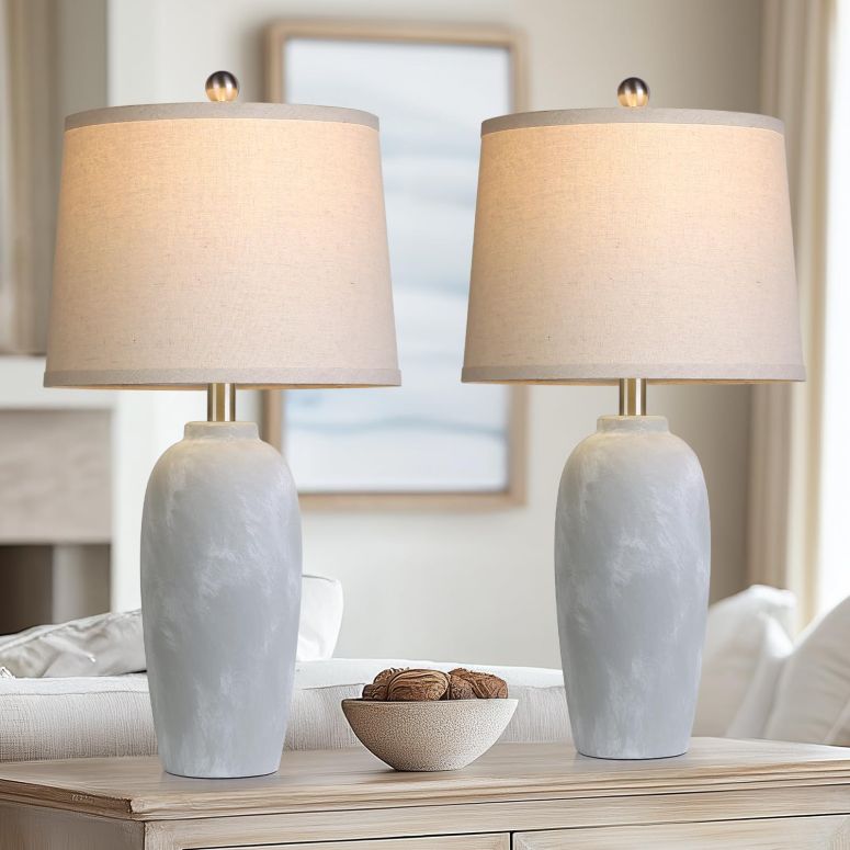 サファヴィヤ safavieh テーブルランプ サファビヤ サファヴィア MOUVOVO 25“ Jar Table Lamps Set of 2, Ceramic Bedside Lamps for Bedroom, Grey Farmhouse Nightstand Lamps for Living Room 【並行輸入品】