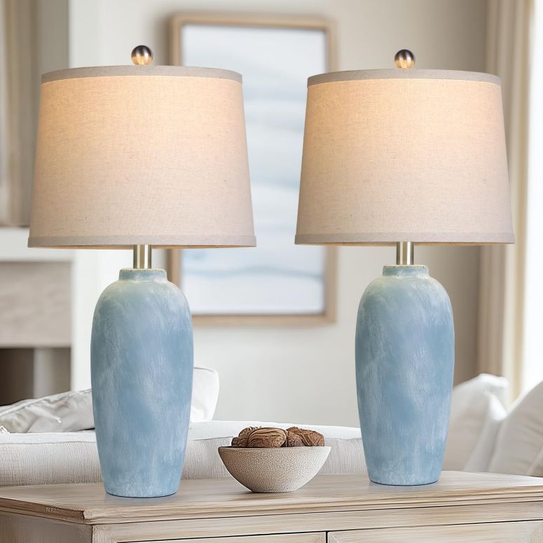 サファヴィヤ safavieh テーブルランプ サファビヤ サファヴィア MOUVOVO 25“ Jar Table Lamps Set of 2, Ceramic Bedside Lamps for Bedroom, Blue Coastal Nightstand Lamps for Living Room 【並行輸入品】