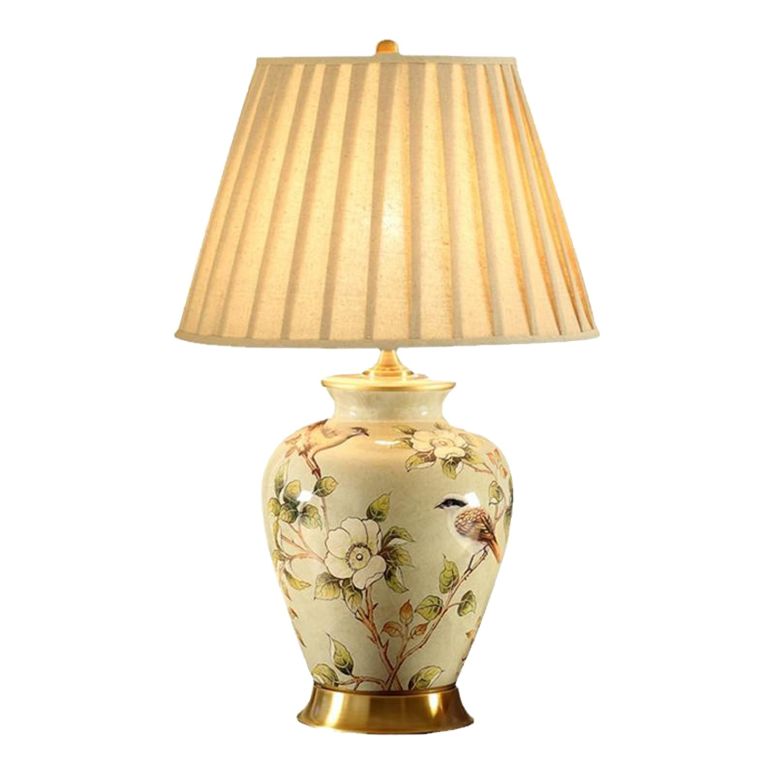 サファヴィヤ safavieh 一覧表照明ランプ サファビヤ サファヴィア PURESILKS Hand-Painted Ceramic Table Lamp Chinoiserie Floral Design Fabric Shade Bedside Lighting for Bedroom Living Room Office Study E26 Base 【並行輸入品】
