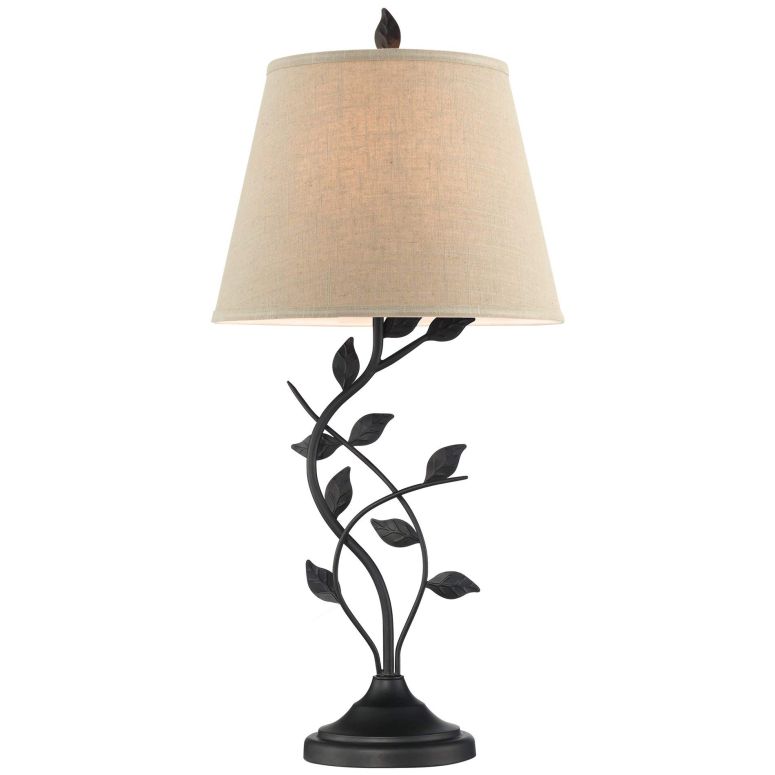 サファヴィヤ safavieh 一覧表照明ランプ サファビヤ サファヴィア Kira Home Ambrose 31\" Traditional Rustic Table Lamp + Beige Fabric Shade, Leaf Detailed Body, 7W LED Bulb (Energy Efficient, Eco-Friendly), Matte Black Finish 【並行輸入品】"