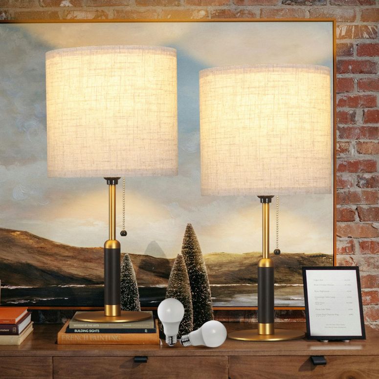 サファヴィヤ safavieh テーブルランプ サファビヤ サファヴィア PSDSSHIIS 18.9" Set 2 Mid Century Bedside Table Lamp for Nightstand with Pull Chain, Lamp for Bedroom, Living Room, Solid Wood/Metal/Fabric Small Lamps for Home Office Ro 【並行輸入品】|MJ-MARKET
