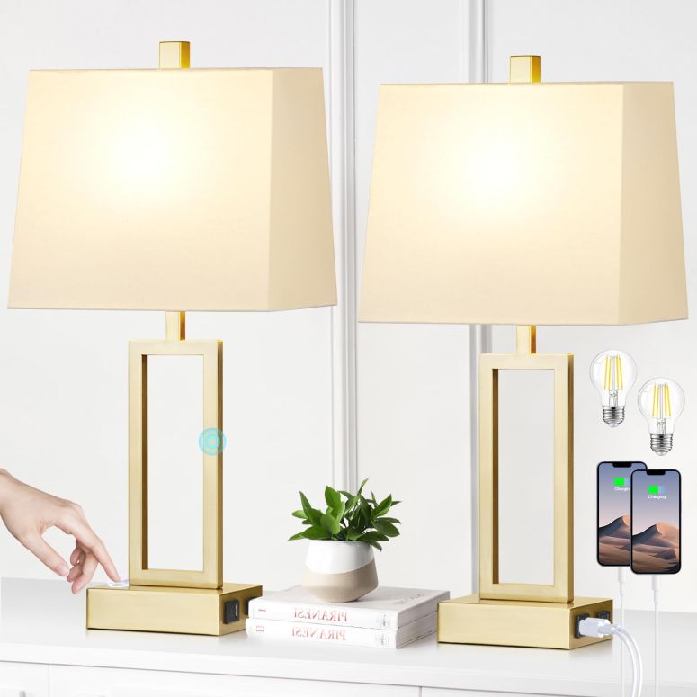 サファヴィヤ safavieh テーブルランプ サファビヤ サファヴィア Rinweey Touch Control Table Lamps Set of 2, Modern Gold Bedside Lamps with USB A+C Ports & AC Outlet, 3 Way Dimmable Contemporary Nightstand Lamps for Bedroom Living Room 【並行輸入品】